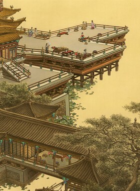 绢丝布印刷微喷打印山水仿古画芯  张孝友江楼夜月图