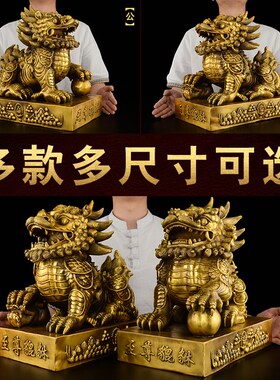 铜貔貅摆件招聚黄铜霸王皮丘公母一对财客厅家用办公室入户大号