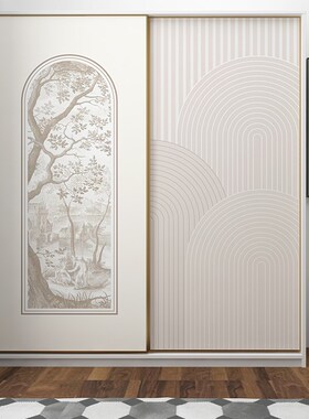 法式轻奢衣柜推拉门卧室翻新房间柜门墙纸移门玻璃门改色墙贴自粘