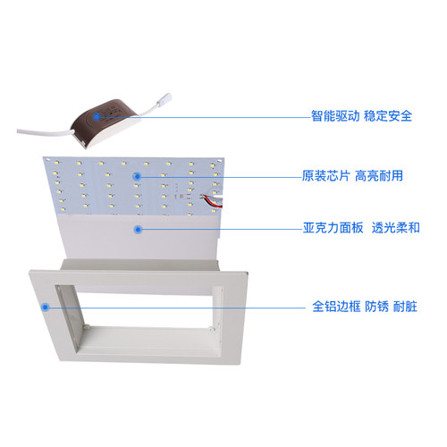 方形暗装LED厨卫灯嵌入式厨房阳台吸顶灯浴室灯具卫生间开孔16~17 - 图1
