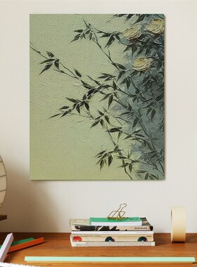 新中式绿色竹子客厅装饰画节节高升书房肌理国风油画玄关墙挂画