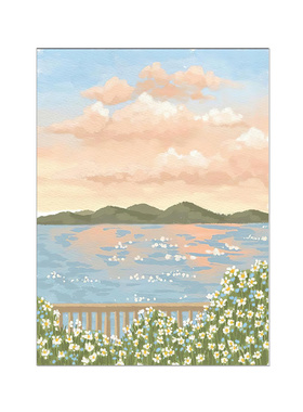 北欧小清新风景装饰画芯治愈系玄关卧室餐厅猫咪壁画油画布打印
