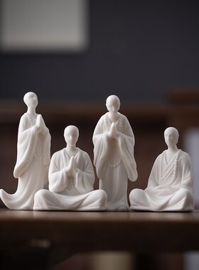 中式禅意无相佛陶瓷人物小和尚客厅书房玄关办公室桌面装饰工艺品