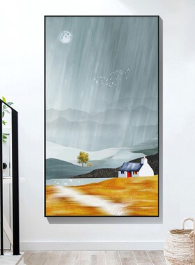 现代简约抽象玄关装饰画竖款挂画客厅走廊过道挂画玄幻入户墙壁画