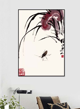 新中式装饰画楼梯间齐白石挂画书房办公室壁画客厅沙发背景墙壁画