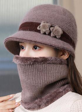 中老年人妈妈帽子女冬季兔毛针织毛线帽加绒厚奶奶老太太保暖盆帽