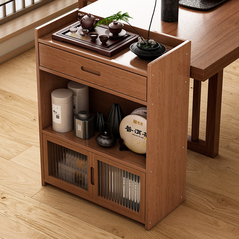 Tea shelf storage rack multi-layer storage tea set display cabinet tea room small antique rack solid wood new Chinese dustproof