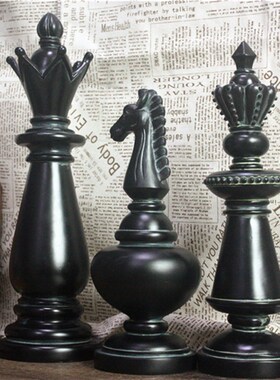 欧式复古黑白国际象棋家居摆件美式家居装饰品软装书房客厅摆设