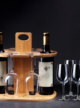 木制红酒架摆件竹制红酒架高脚杯倒挂杯架户外便携悬挂式酒杯架