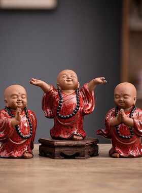 禅意小和尚沙弥陶瓷佛系人物摆件中式客厅玄关博古架园艺盆景装饰
