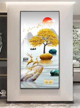 入户玄关装饰画现代简约正对进门墙壁画新中式走廊过道竖版挂画