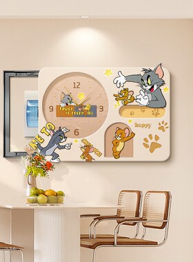 猫和老鼠电表箱装饰画带钟表卡通动漫配电箱挂画奶油风弱电箱遮挡