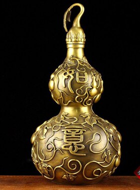 纯黄铜特大号吉祥如意葫芦摆件铜葫芦家居工艺装饰品摆件摆设