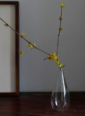 日式插花玻璃小花瓶禅意水滴容器磨砂花器透明简约客厅摆件搭配