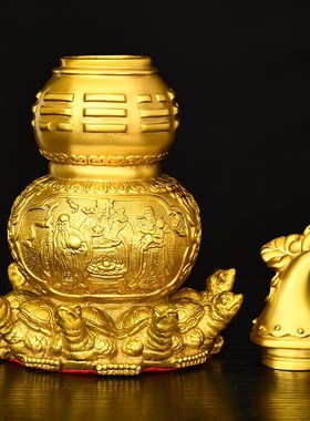 黄铜九龟葫芦摆件开口天医葫芦家用桌面装饰品八福禄龟办公室摆件