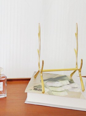 复古黄铜盘子支架纯铜展示架托茶饼架画框相框架客厅摆件树枝盘架
