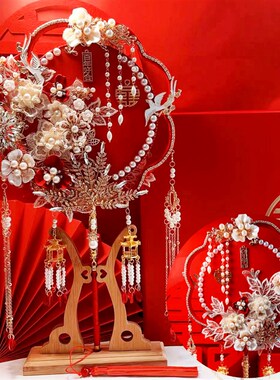 呦依红金中式双色双面双圈团扇diy材料包新娘结婚龙凤秀禾服手捧