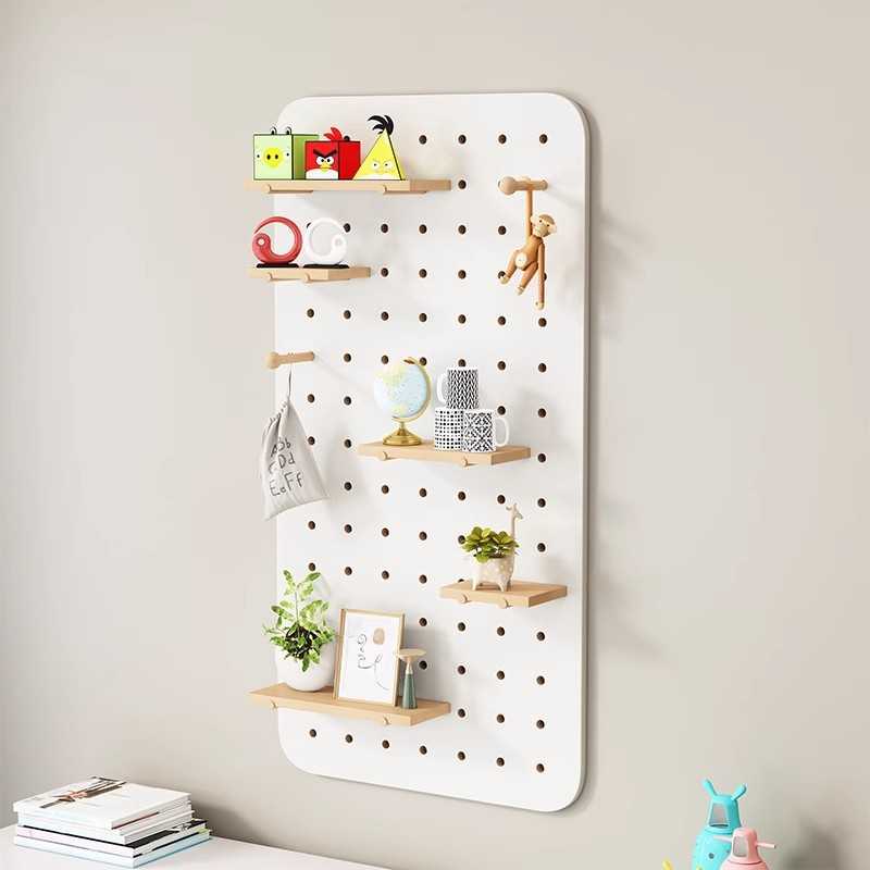 Solid wood hole board hanging board wall decorative partition shelf desk background wall rack display rack storage rack