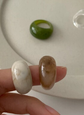 秋冬森系简约气质复古指环法式树脂圆弧宽面戒指 ins冷淡风戒指女