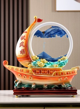 纯手工米白打点流沙画 沙漏一帆风顺摆件 家居玄关装饰品