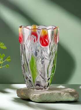 玻璃花瓶摆件水养田园弗莱文茨鲜花花瓶干花餐桌家用客厅插花欧式