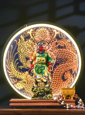 关公木雕彩绘摆件 新中式风格家用客厅招财神像开业送礼