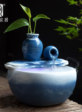 陶迷流水器家居摆件创意桌面喷泉空气加湿器循环活水养鱼开业送礼