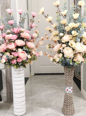 客厅落地假花玫瑰花花居家新房装饰绢花摆件室内花艺插花新款