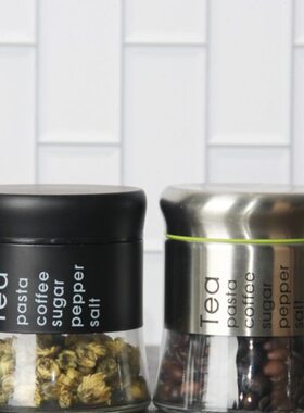 粉意面摆件瓶玻璃黑色铁艺保存厨房子咖啡豆密封罐样板间简约现代