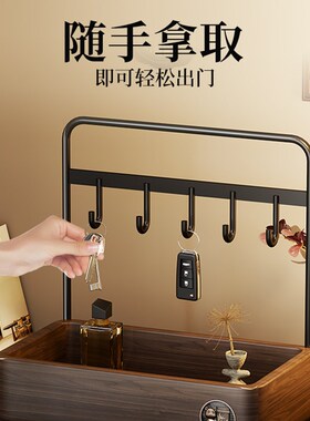 实木入户玄关收纳盒门口钥匙首饰摆件带托盘置物架轻奢复古装饰架