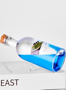 创意酒瓶模型游轮帆船漂流瓶永不沉设桌面解压摆件液体油滴流沙瓶