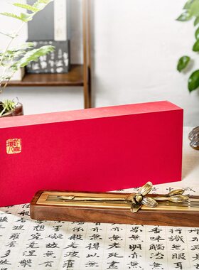 礼品新中式黄铜炉檀香线香炉身盒室内家用实木香盖黑胡桃卧香炉托