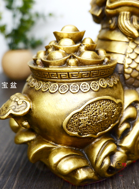 聚宝盆铜麒麟摆件一对 招财旺财办公室家居客厅酒柜店铺开业礼品