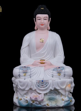 全堂佛佛像家用娑婆三圣玉瓷镶钻白衣释迦佛观音地藏菩萨桌面摆件