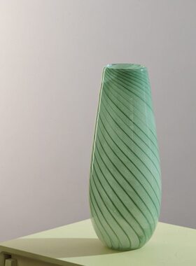 摆件样板间现代简约售楼处绿色条纹插花客厅软装饰品玻璃花瓶