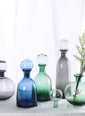 玻璃酒瓶软装造花瓶摆件简约型样板间工艺品创意北欧轻奢居家饰品