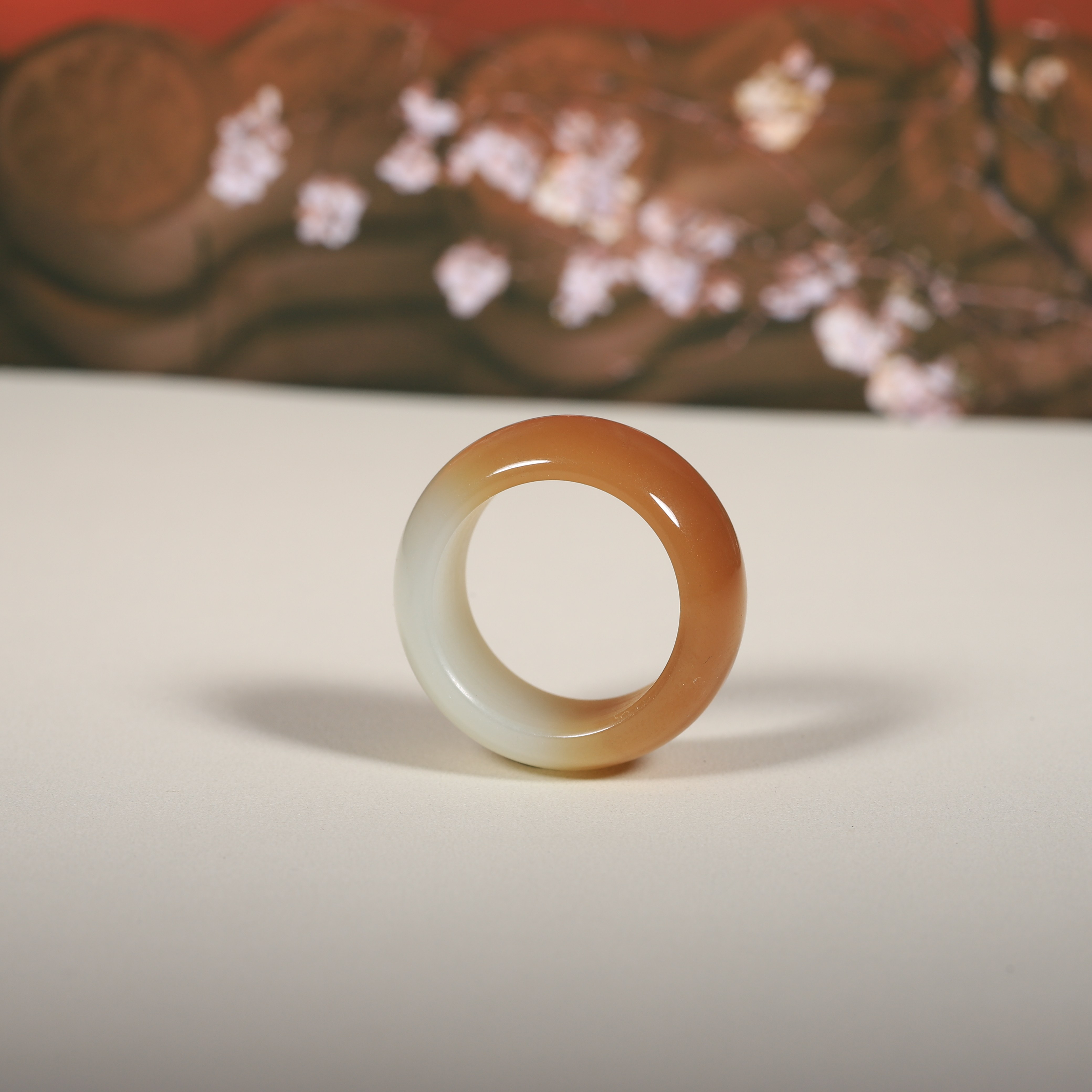 Natural Xinjiang Hetian jade yellow and white jade plain women's ring