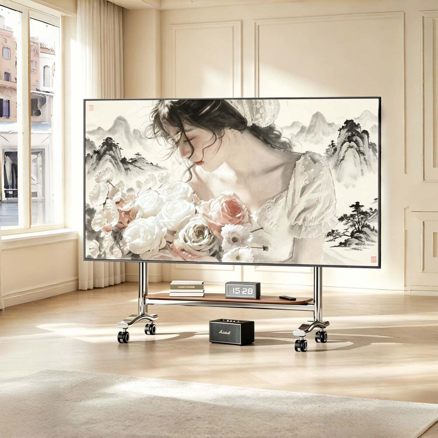 Stainless steel TV mobile bracket arch bridge floor cart large size shelf suitable for 43-100 inch TV cabinet