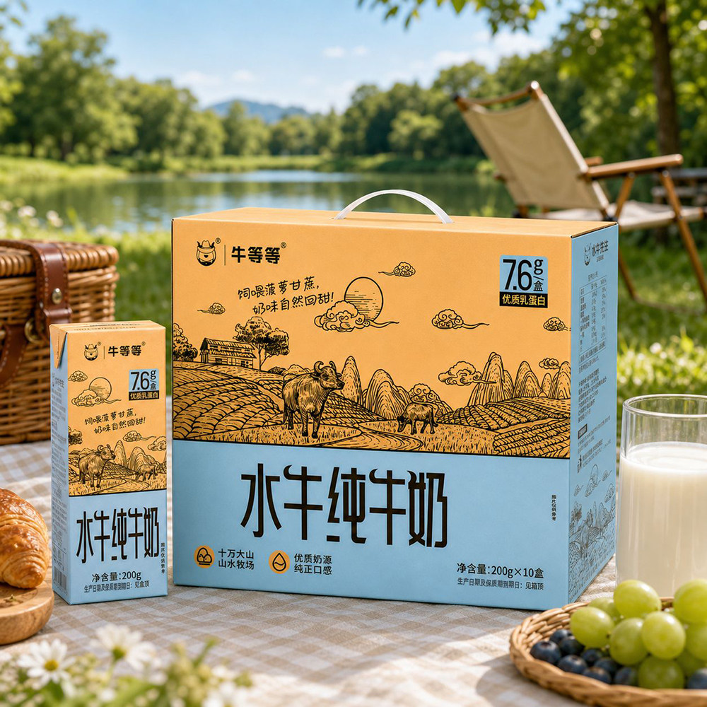牛等等水牛纯牛奶200g整箱儿童学生高钙营养蛋白质早餐纯奶全脂奶 水牛奶实拍商品图