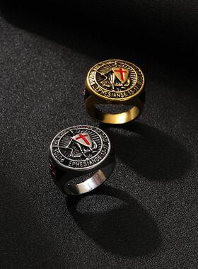 跨境热销欧美风复古圣殿骑士盾牌十字架戒指环小众个性穿搭手饰品