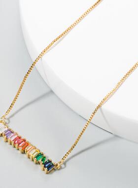 跨境新品配饰欧美时尚铜镶彩色锆石吊坠项链女ins锁骨链necklace