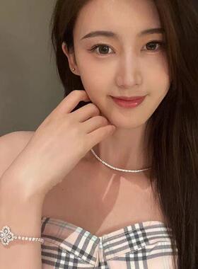 新款四叶草镶钻手链仿真莫桑石女精致闪钻八心八箭满钻海蓝锆手饰