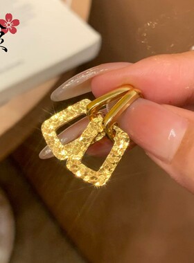 金店同款沙金碎冰冰几何方形耳扣 碎金方糖几何图形耳环轻奢高级