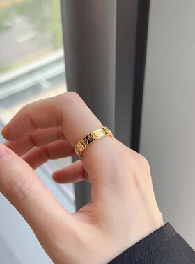 金色回纹钱币印章戒指2026新款精致复古新中式轻奢指环手饰品定制