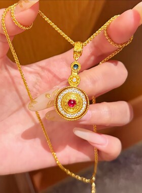 金店同款沙金故宫系列点钻百转呈祥吊坠可转动锁骨链宫廷送女友礼