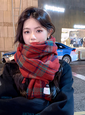 高级感圣诞红色围巾女生保暖披肩