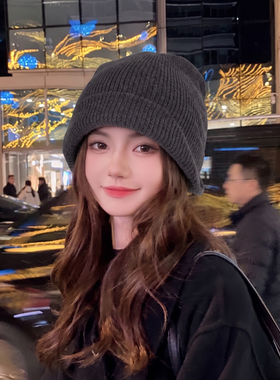 OVANCY显脸小毛线帽女2026新款宽松卷边包头针织帽设计感堆堆冷帽