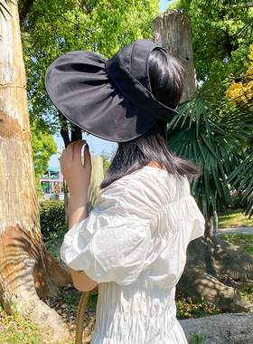 可扎马尾黑胶空顶遮阳防晒帽
