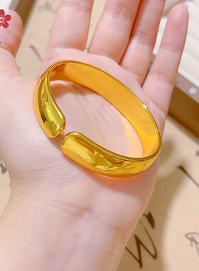 金店同款12mm光亮面泥鳅背沙金手镯女轻奢级感开口轮胎金镯子