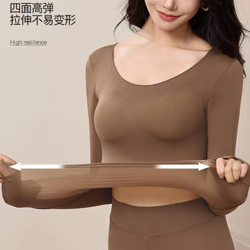超薄保暖套装内衣女无痕打底衣贴身舒适上衣长裤女秋冬新款 秋冬舒实拍商品图